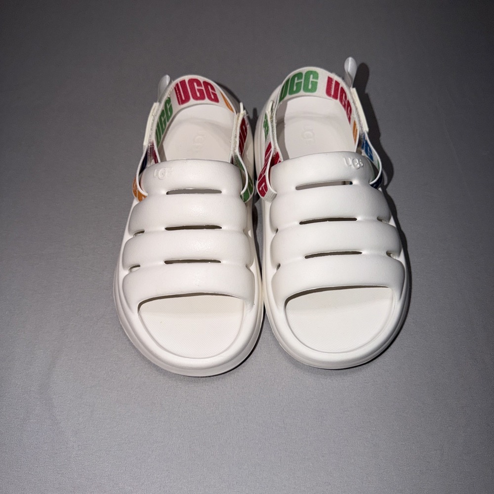 UGG Sport Yeah SO White Rainbow Special Olympics Adjustable Sandal Womans Size 7 - Picture 2 of 8